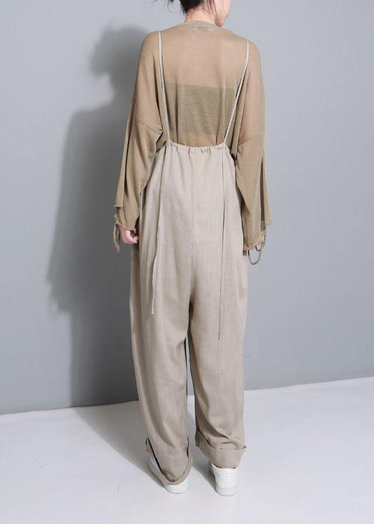 Stilvolle Frauen Khaki-Baumwoll-Leinen-Hose mit weitem Bein mehrere Tragemethoden Hosen