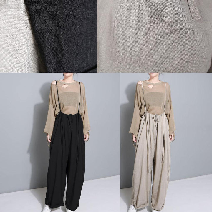 Stilvolle Frauen Khaki-Baumwoll-Leinen-Hose mit weitem Bein mehrere Tragemethoden Hosen