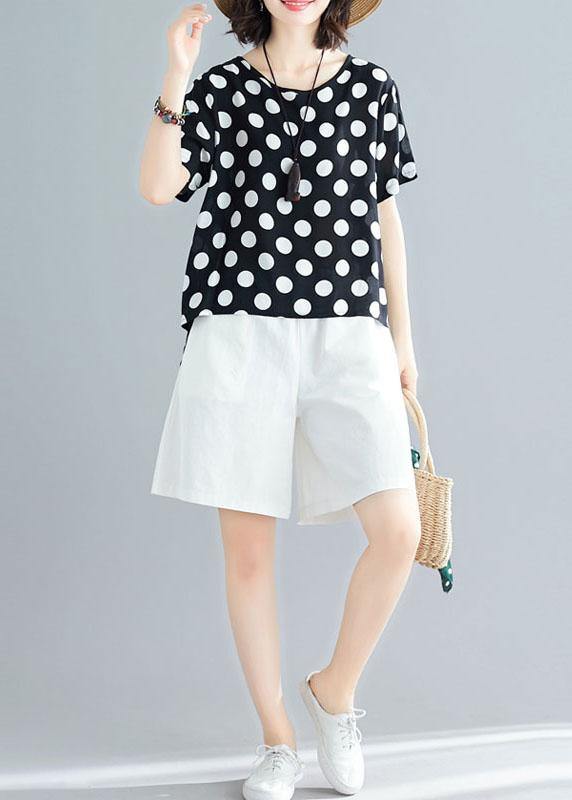 Summer Mixed Two-Piece Black Polka Dot Top and White Shorts
