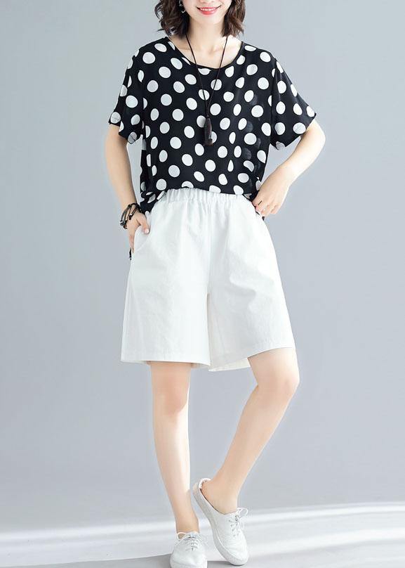 Summer Mixed Two-Piece Black Polka Dot Top and White Shorts