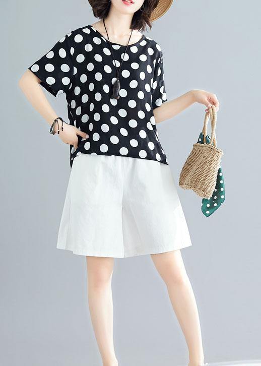 Summer Mixed Two-Piece Black Polka Dot Top and White Shorts