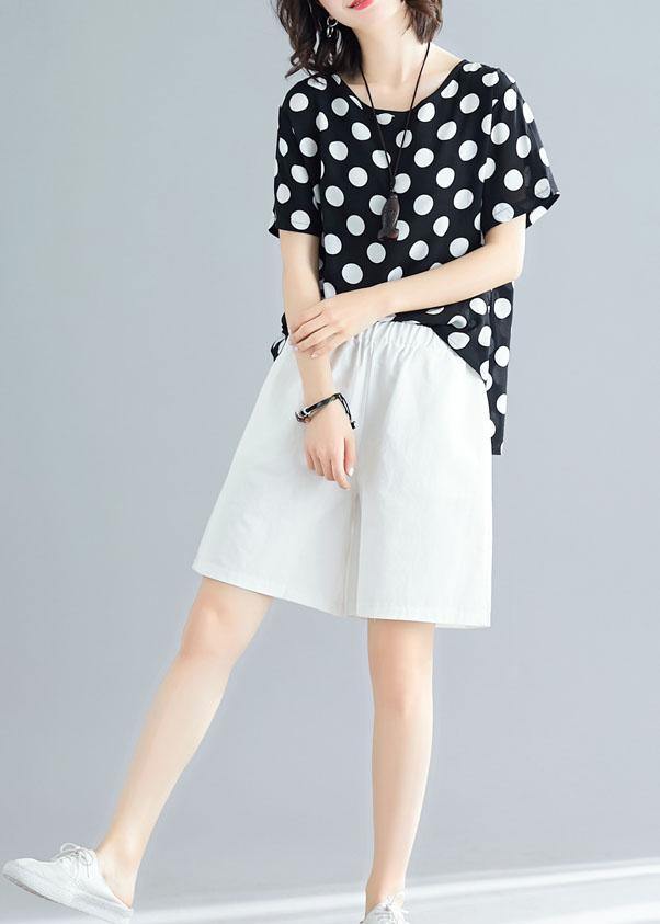 Summer Mixed Two-Piece Black Polka Dot Top and White Shorts