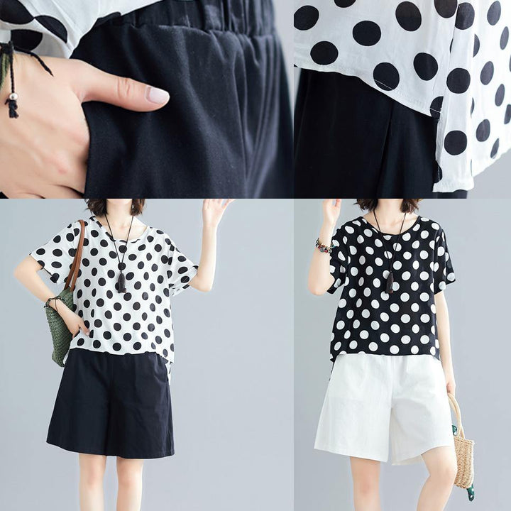 Summer Mixed Two-Piece Black Polka Dot Top and White Shorts