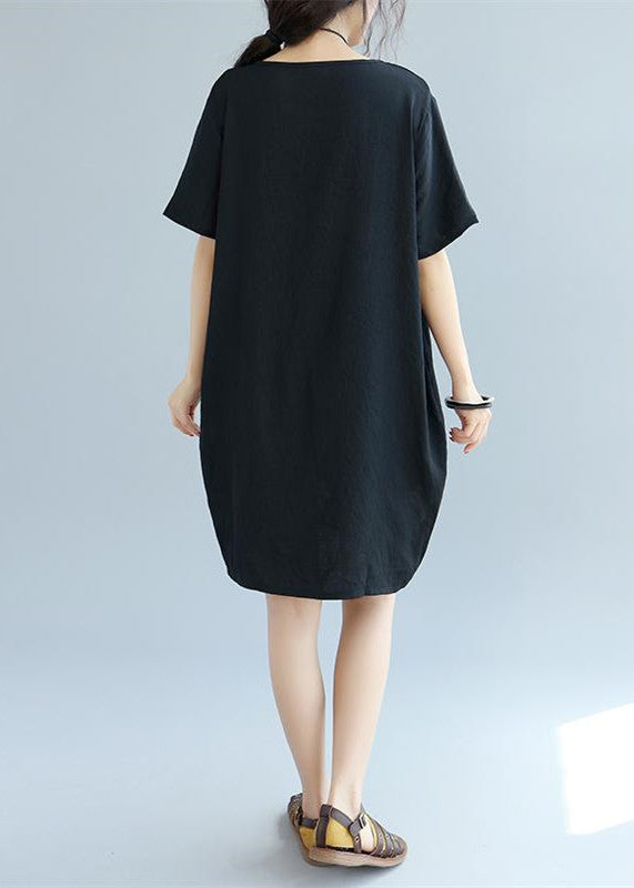 Black Patchwork Linen Animal Print Dress