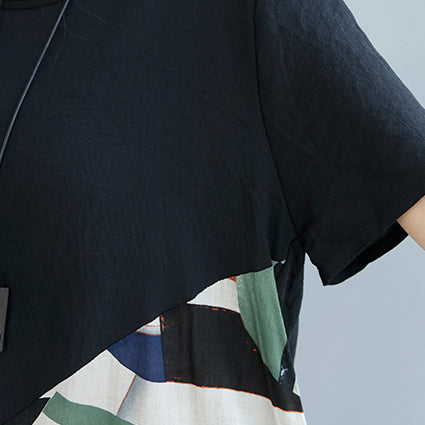 Black Patchwork Linen Animal Print Dress