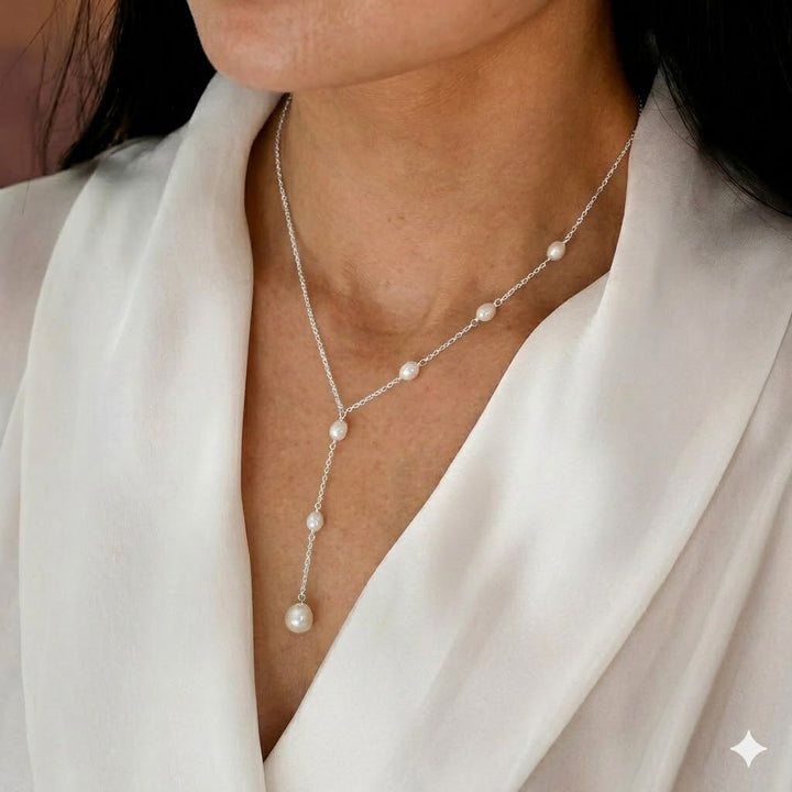 Emmeline | Cascading Pearl Lariat Necklace