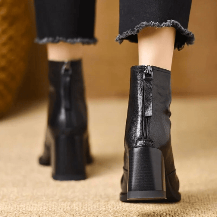 Ovelle | Block Heel Leather Ankle Boot