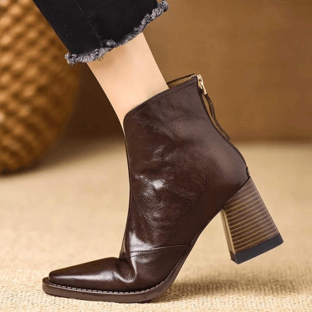 Ovelle | Block Heel Leather Ankle Boot
